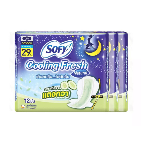 泰國 Sofy Cooling Fresh (夜用) 超薄冰感青瓜衛生巾29 cm 12片